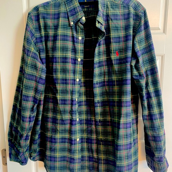 Men’s Ralph Lauren button down, Navy, Green multi color shirt;Custom fit, Large - Picture 1 of 4